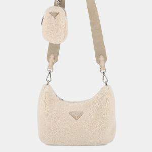 Pre Owned Prada Hobo Bag Shoulder Bag Beige Pile