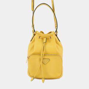 Pre Owned Prada Duet 2Way Bag Yellow Calf Leather Saffiano Leather 