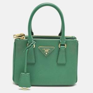 مملوكة مسبقًا Prada Double Zip Mini Green Saffiano Lux Leather Tote