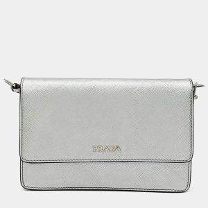 مملوكة مسبقًا Prada Grey Leather Saffiano Mini Crossbody Bag