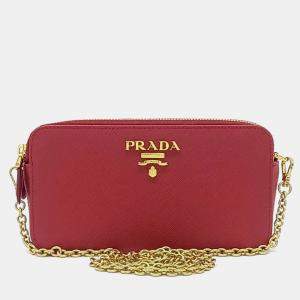 مملوكة مسبقًا Prada Red Leather Saffiano Mini Chain Bag
