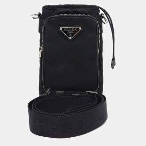 مملوكة مسبقًا Prada Black Nylon Re-Nylon Phone Holder and Crossbody Bag