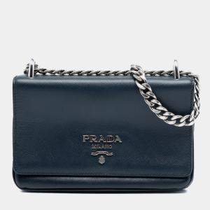 Pre Owned Prada Blue Saffiano and City Calf Chain Crossbody