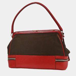 Pre Owned Prada Brown/Red Canvas Leather Handbag