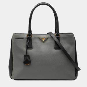Pre Owned Prada Black Medium Bicolor Saffiano Lux Galleria Satchel