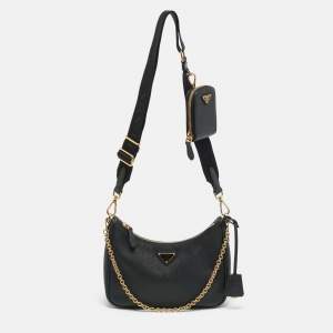 مملوكة مسبقًا Prada Re-Edition 2005 Black Saffiano Lux Leather Shoulder Bag