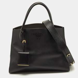 مملوكة مسبقًا Prada Monochrome Medium Black Saffiano Cuir Leather Tote