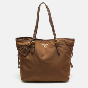 Pre Owned Prada Brown Nylon and Saffiano Leather Shopper Tote