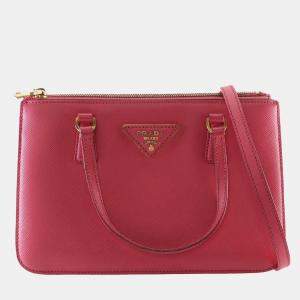 Pre Owned Prada Pink Mini Saffiano Lux Galleria Double Zip Satchel