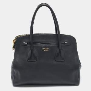 مملوكة مسبقًا Prada Double Zip Black Saffiano Cuir Leather Dome Bag