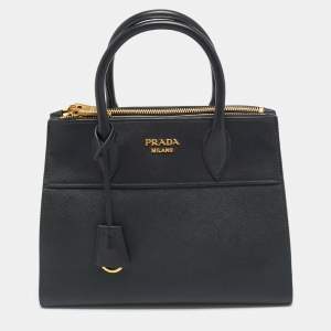 Pre Owned Prada Esplanade Black Saffiano Lux and City Leather Tote