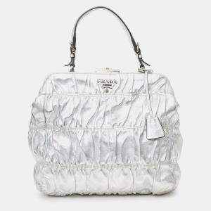 Pre Owned حقيبة براودا جالفري جلد فضي أنيقة