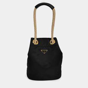 Pre Owned حقيبة دلو بحار نايلون معاد تدويره برادا أسود 2025