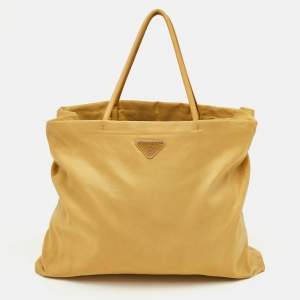 Pre Owned حقيبة تسوق برادا شوبير نسيج أصفر نايليون