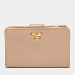 مملوكة مسبقًا Prada Beige Saffiano Leather Flap French Wallet