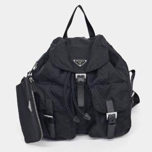 Pre Owned Prada Black Re-Nylon Two-Pocket Backpack (1BZ811)