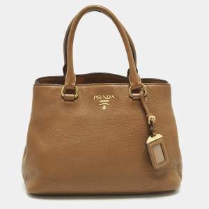 Pre Owned Prada Open Small Brown Vitello Danio Leather Tote