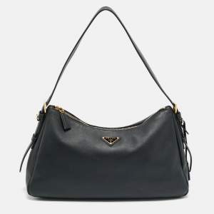 Pre Owned Prada Aimee Large Black Leather Shoulder Bag