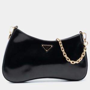 Pre Owned Prada Black Leather Chain Shoulder Bag