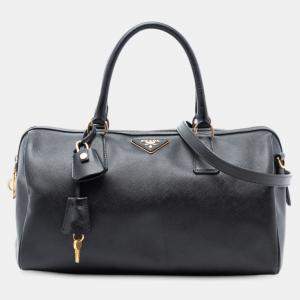 Pre Owned Prada Black Saffiano Lux Boston Bag