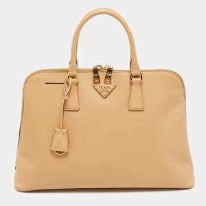 Pre Owned Prada Large Promenade Beige Saffiano Lux Leather Satchel