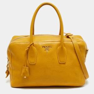 مملوكة مسبقًا Prada Bauletto Mustard Vitello Diano Leather Bag