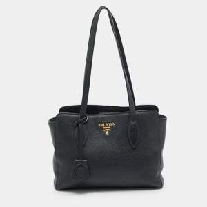 Pre Owned Prada Vitello Phenix Small Black Leather Tote