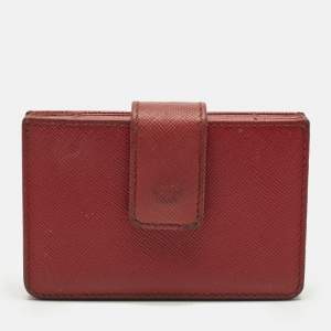 Pre Owned حامل بطاقات متعدد برادا جلد سافيانو أحمر