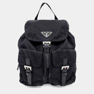 مملوكة مسبقًا Prada Black Nylon Re-Nylon Two-Pocket Backpack