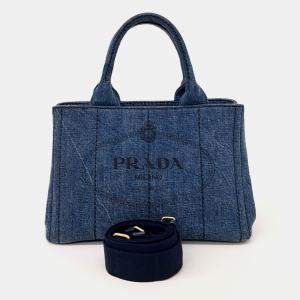 Pre Owned Prada Blue Denim Canapa Tote and Shoulder Bag