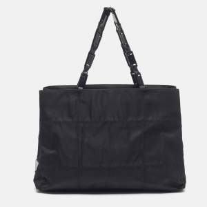 Pre Owned Prada Black Nylon Chain Links Tote