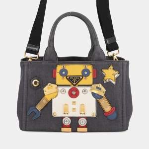 Pre Owned حقيبة يد توتس برادا روبوت كانابا ثنائية الاتجاه قماش أزرق بحري/متعدد الألوان