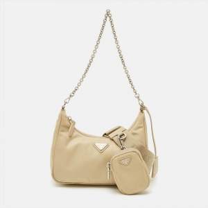 مملوكة مسبقًا Prada Re-Edition 2005 Beige Re-Nylon and Saffiano Leather Shoulder Bag
