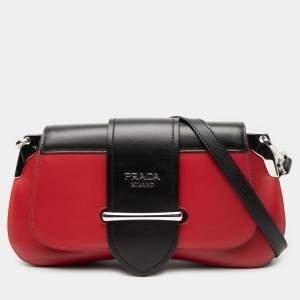 Pre Owned حقيبة ساتشل برادا سيدوني جلد مدينة بيكولور أسود أحمر