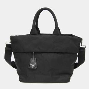 Pre Owned حقيبة كتف برادا \"تيسوتو\" قابلة للعكس نايلون سوداء