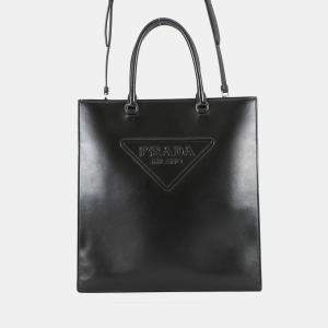 مملوكة مسبقًا Prada Triangle Logo Tote Bag Black Leather