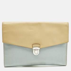 Pre Owned Prada Envelope Beige/Light Blue Saffiano Bicolo Leather Document Case