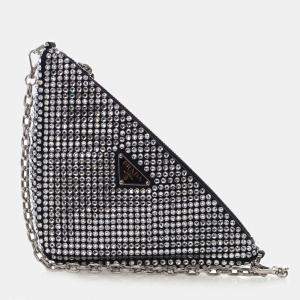 Pre Owned Prada Crystal Triangle Small Satin Shoulder Bag