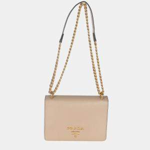 Pre Owned Prada Cammeo Saffiano Lux Small Logo Chain Flap Bag