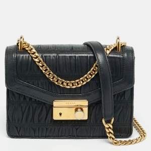 Pre Owned Prada Black Gaufre Leather Chain Shoulder Bag