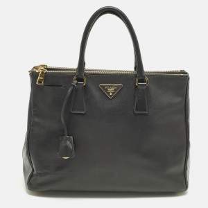 مملوكة مسبقًا Prada Double Zip Large Black Saffiano Lux Leather Tote