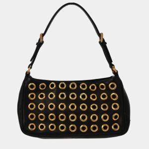 مملوكة مسبقًا Prada Black Leather Metal Grommet Handbag