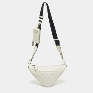 Pre Owned حقيبة كتف برادا مثلث جلد أبيض