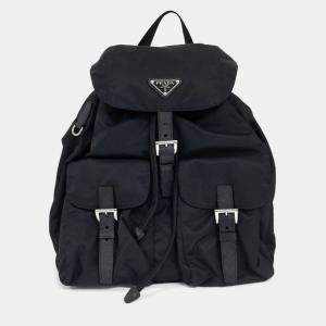 مملوكة مسبقًا Prada Black Nylon Re-Nylon Two-Pocket Backpack