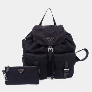 مملوكة مسبقًا Prada Black Nylon Re-Nylon Two-Pocket Backpack