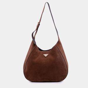 Pre Owned Prada Brown Large Suede Shoulder Bag