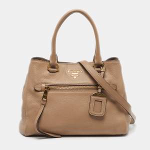 مملوكة مسبقًا Prada Front Zip Beige Vitello Daino Leather Tote