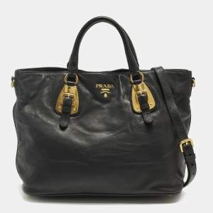 Pre Owned Prada Black Leather Snap Tote