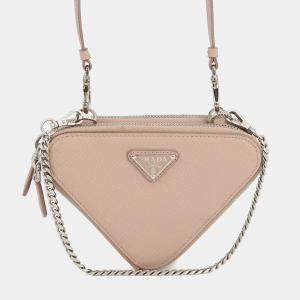 مملوكة مسبقًا Prada Saffiano Leather Triangle 2-Way Shoulder Bag Jasmin Flower Leather
