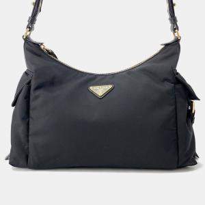 Pre Owned Prada Re-Nylon Explorer Black Nylon Leather Size Large